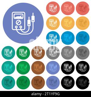 Multimeter multi colored flat icons on round backgrounds. Included white, light and dark icon variations for hover and active status effects, and bonu Stock Vector