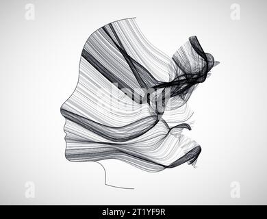 The silhouette of a human head is filled with waves. Abstract vector background. Stock Vector