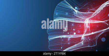 The silhouette of a human head is filled with waves. Abstract neon vector background. Stock Vector