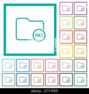 Directory processing outline flat color icons with quadrant frames on white background Stock Vector
