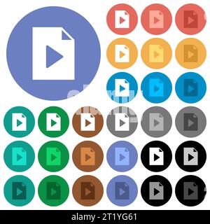 Playlist solid multi colored flat icons on round backgrounds. Included white, light and dark icon variations for hover and active status effects, and Stock Vector