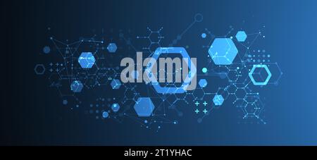 Modern neon science or technology abstract background using hexagonal shapes. Vector. Stock Vector