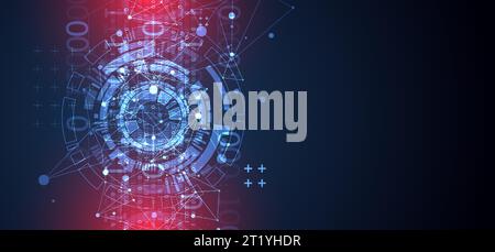 Abstract background with plexus effect. Scientific and technological concept with the use of technical elements formed in the shape of a circle. Stock Vector