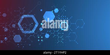 Modern neon science or technology abstract background using hexagonal shapes. Vector. Stock Vector