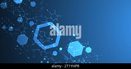 Modern neon science or technology abstract background using hexagonal shapes. Vector. Stock Vector