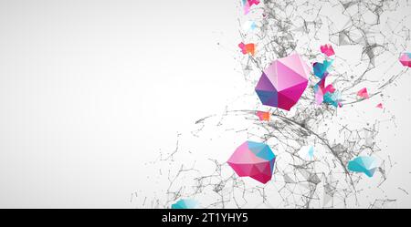 Abstract geometric 3d sphere/half-sphere made of points and lines. Futuristic art technology style. Stock Vector