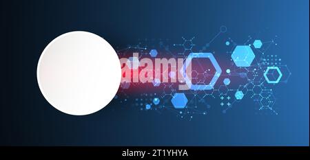 Modern neon science or technology abstract background using hexagonal shapes. Vector. Stock Vector