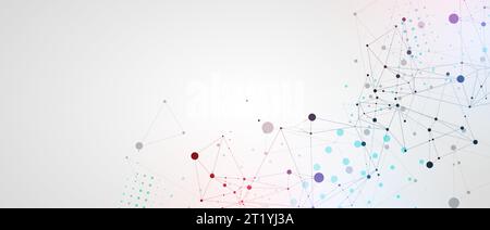 Template for science and technology presentation. Circles are connected by lines. Plexus style background. Stock Vector