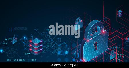 Personal data security Illustrates cyber data or information privacy idea. Color abstract  internet technology. Stock Vector