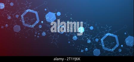Modern neon science or technology abstract background using hexagonal shapes. Vector. Stock Vector