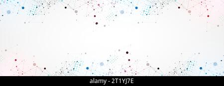 Template for science and technology presentation. Circles are connected by lines. Plexus style background. Stock Vector