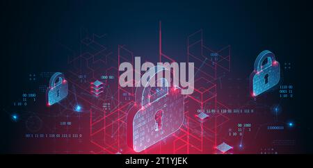Personal data security Illustrates cyber data or information privacy idea. Color abstract  internet technology. Stock Vector