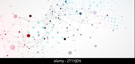 Template for science and technology presentation. Circles are connected by lines. Plexus style background. Stock Vector