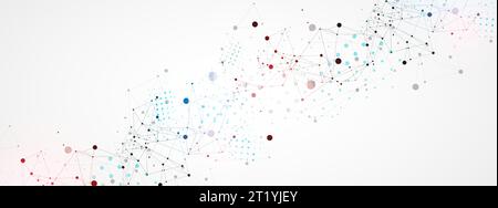 Template for science and technology presentation. Circles are connected by lines. Plexus style background. Stock Vector