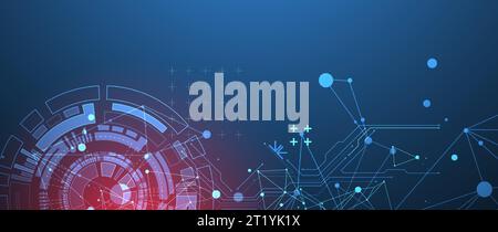Abstract background with plexus effect. Scientific and technological concept with the use of technical elements formed in the shape of a circle.  Vect Stock Vector
