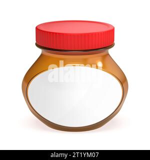 Empty oval glass jar with white blank label on white background Stock Photo