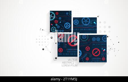 Abstract square background on technological and  scientific topics. Various techno details with using digital code. Vector format. Stock Vector