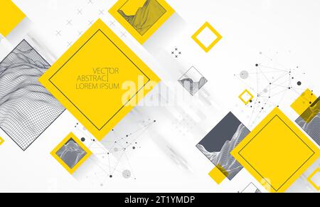 Modern science or technology elements in square. Trendy abstract background. Surface illustration. Vector. Stock Vector