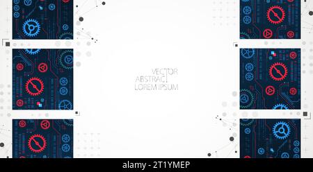 Abstract square background on technological and  scientific topics. Various techno details with using digital code. Vector format. Stock Vector