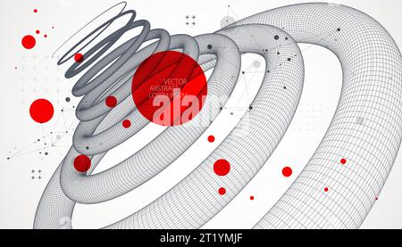 Modern science or technology art background. Vector wireframe spiral abstraction. Stock Vector