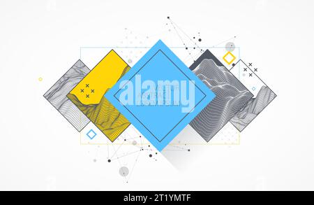Modern science or technology elements in square. Trendy abstract background. Surface illustration. Vector. Stock Vector