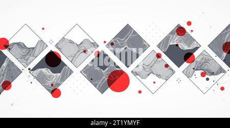 Modern science or technology elements in square. Trendy abstract background. Surface illustration. Vector. Stock Vector