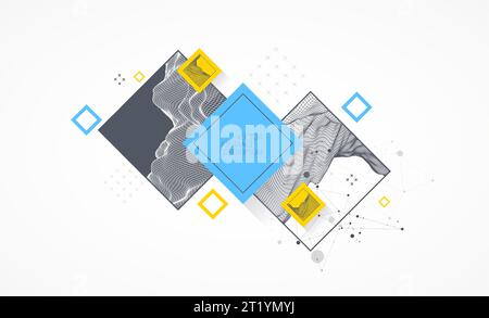 Modern science or technology elements in square. Trendy abstract background. Surface illustration. Vector. Stock Vector