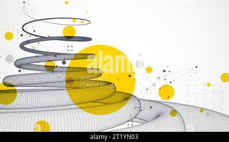Modern science or technology art background. Vector wireframe spiral abstraction. Stock Vector