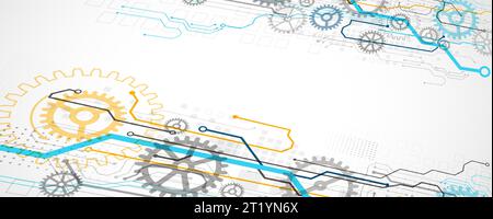 Abstract color vector background on a technological theme is created using many different technical elements. Global network concept. Stock Vector