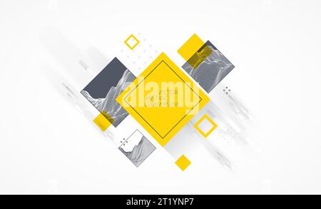 Modern science or technology elements in square. Trendy abstract background. Surface illustration. Vector. Stock Vector