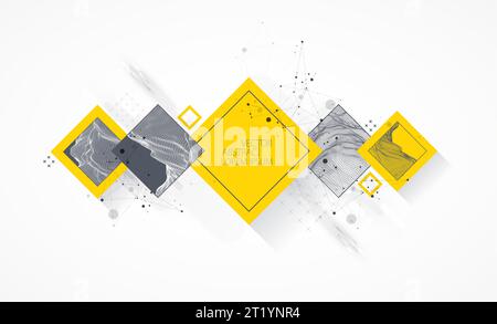 Modern science or technology elements in square. Trendy abstract background. Surface illustration. Vector. Stock Vector