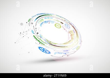 Abstract color vector background on a technological theme is created using many different technical elements. Global network concept. Stock Vector