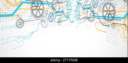 Abstract color vector background on a technological theme is created using many different technical elements. Global network concept. Stock Vector