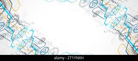 Abstract color vector background on a technological theme is created using many different technical elements. Global network concept. Stock Vector