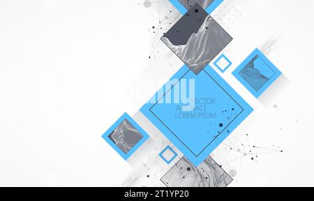 Modern science or technology elements in square. Trendy abstract background. Surface illustration. Vector. Stock Vector