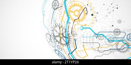 Abstract color vector background on a technological theme is created using many different technical elements. Global network concept. Stock Vector