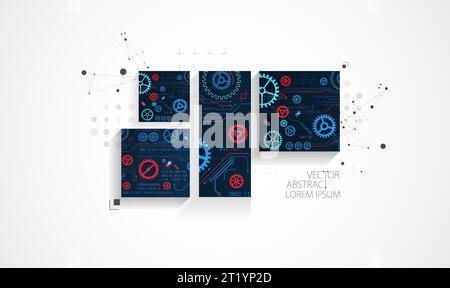 Abstract square background on technological and  scientific topics. Various techno details with using digital code. Vector format. Stock Vector