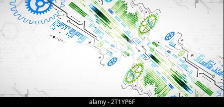 Abstract color vector background on a technological theme is created using many different technical elements. Global network concept. Stock Vector