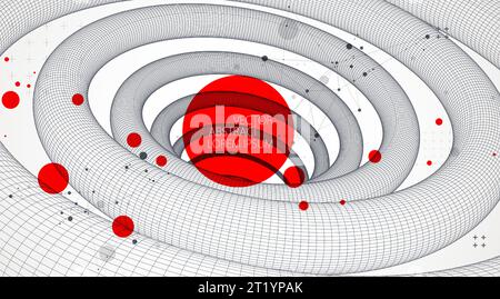 Modern science or technology art background. Vector wireframe spiral abstraction. Stock Vector