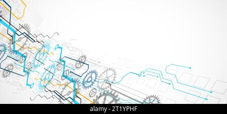 Abstract color vector background on a technological theme is created using many different technical elements. Global network concept. Stock Vector