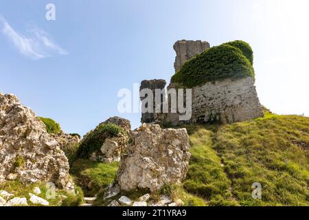 Corfe Castle stone ruins on the Isle of Purbeck in Dorset, an 11th century castle built by William the Conqueror,England,autumn 2023 Stock Photo