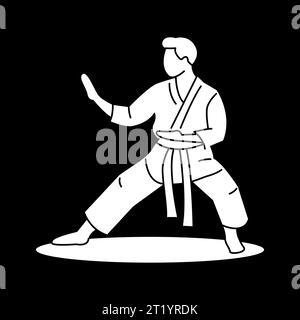 Karate player color concept. Martial arts isolated on color background. Digital illustration for web page, mobile app, promo. Stock Vector