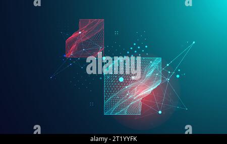 Modern square science or technology elements. Trendy abstract background. Cyberspace surface illustration. Vector. Stock Vector