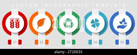Agriculture flat design icon set, miscellaneous icons such as wheat, leaf, recycling, clover and seedling, vector infographic template, web buttons co Stock Vector