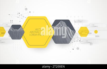 Modern science or technology abstract background using hexagonal shapes. Wireframe spot surface illustration. Vector. Stock Vector