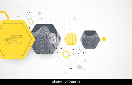 Modern science or technology abstract background using hexagonal shapes. Wireframe spot surface illustration. Vector. Stock Vector
