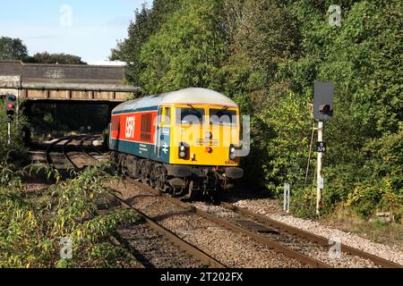 GB Railfreight Class 69 loco 69004 approaches Scunthorpe station as the 0Z69 0846 Doncaster - Barnetby and return movement on 22/9/23. Stock Photo