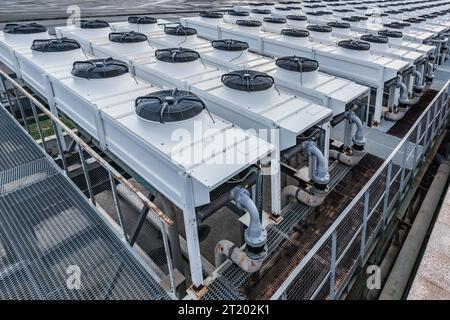 Air conditioning system assembled and installed on top of the building ...