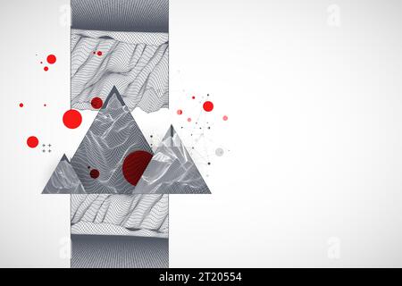 Scientific and technical image of the mountains. Abstract wireframe surface background inside a triangle. Stock Vector
