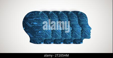 Abstract background on the theme of artificial intelligence. Head shape with technological elements inside the contour. Stock Vector